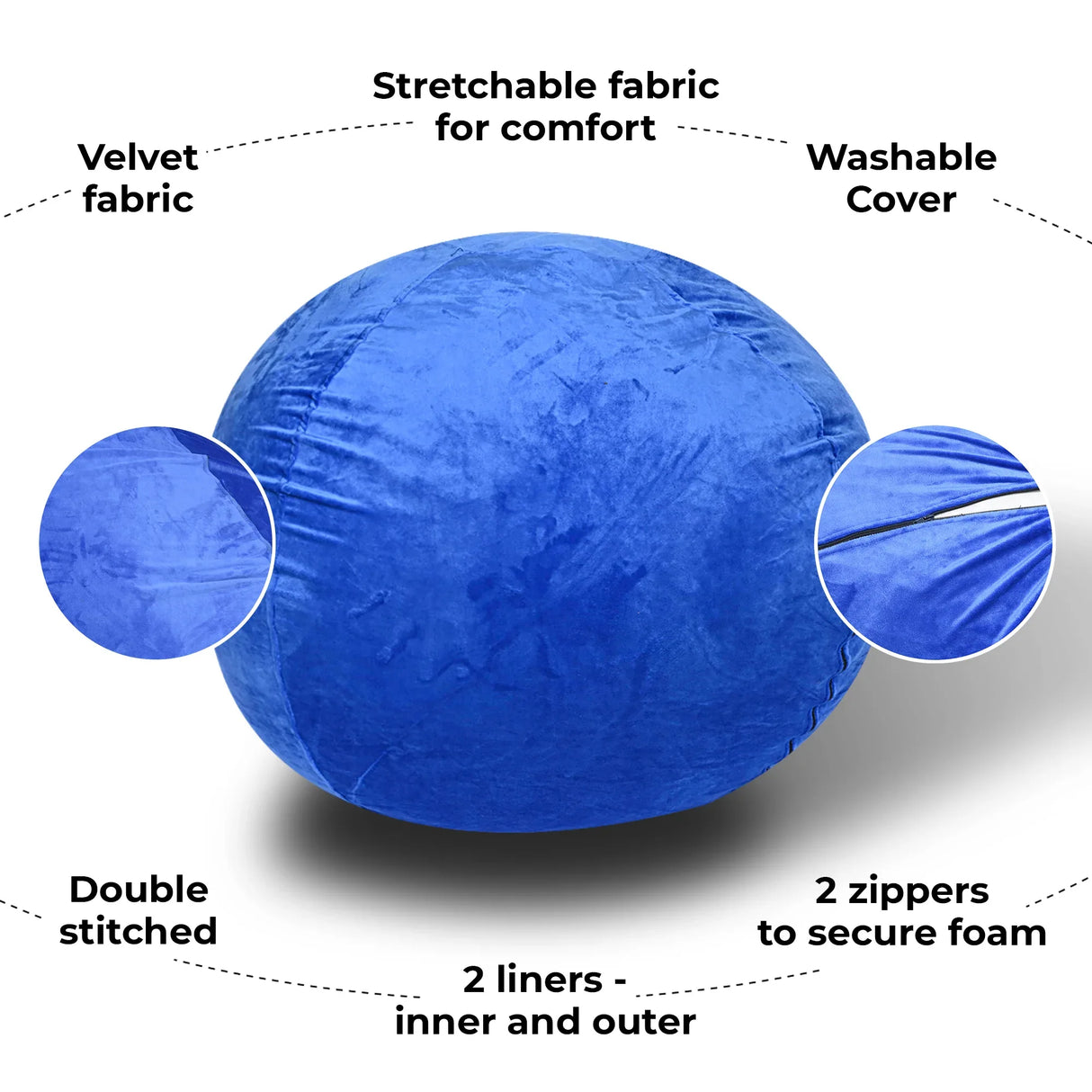 Minky Velvet Blue Plush Memory Foam Bean Bag Chair - Omega Lifestyles