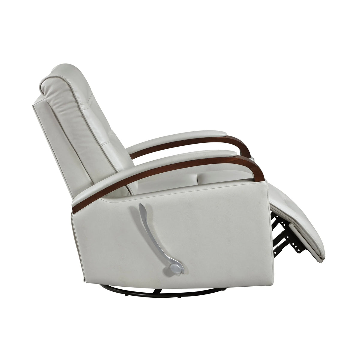 Swivel Gliding Recliner Faux Leather With Solid Rubberwood Arms - Omega Lifestyles