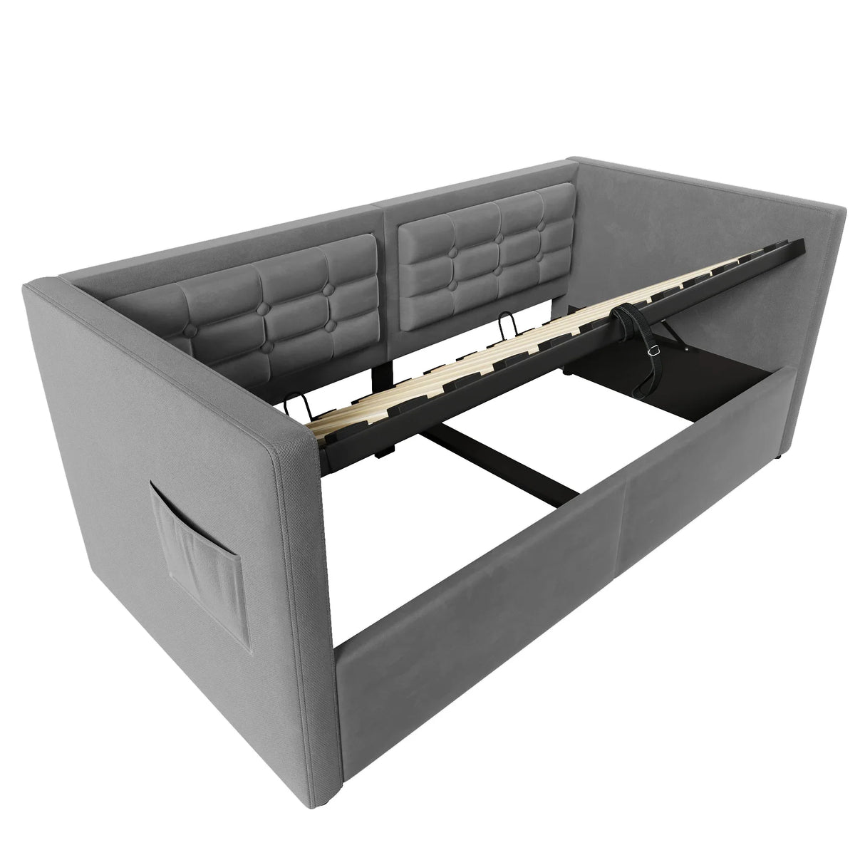 Twin Gray Velvet Upholstered Hydraulic Storage Daybed With USB Charging - Omega Lifestyles