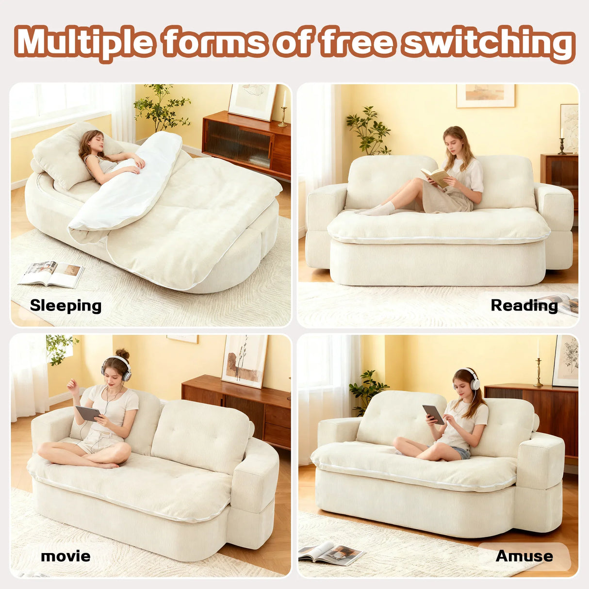 Modern Foldable Linen Sofa Bed With 2 Pillows - Omega Lifestyles