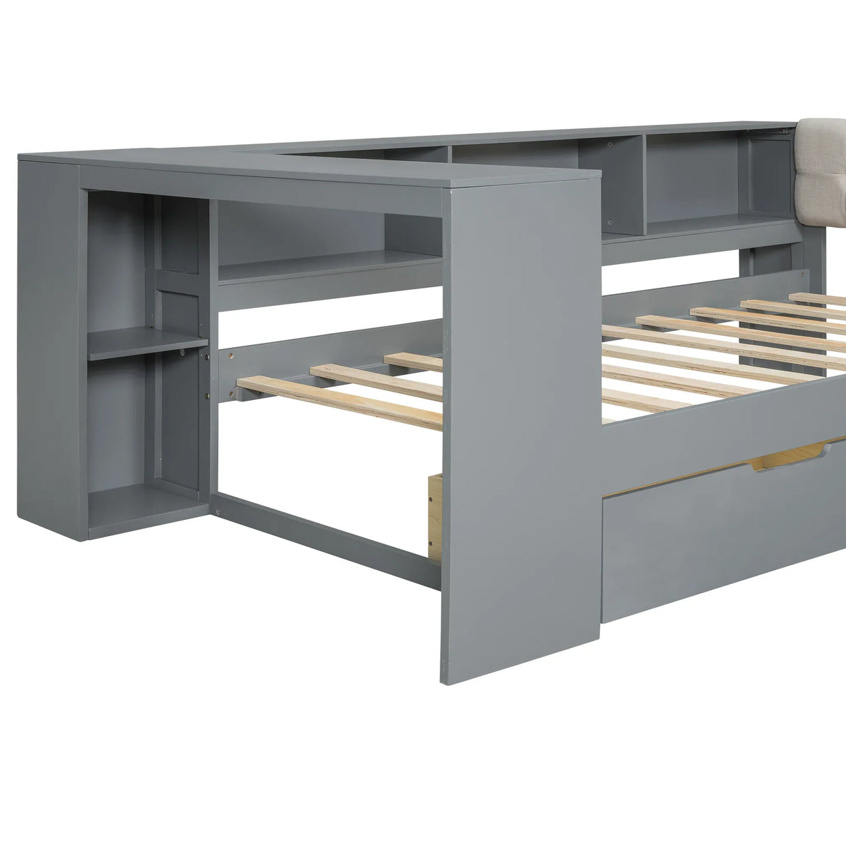 Twin Wood Platform Bed With Upholstered Headboard And Storage - Omega Lifestyles