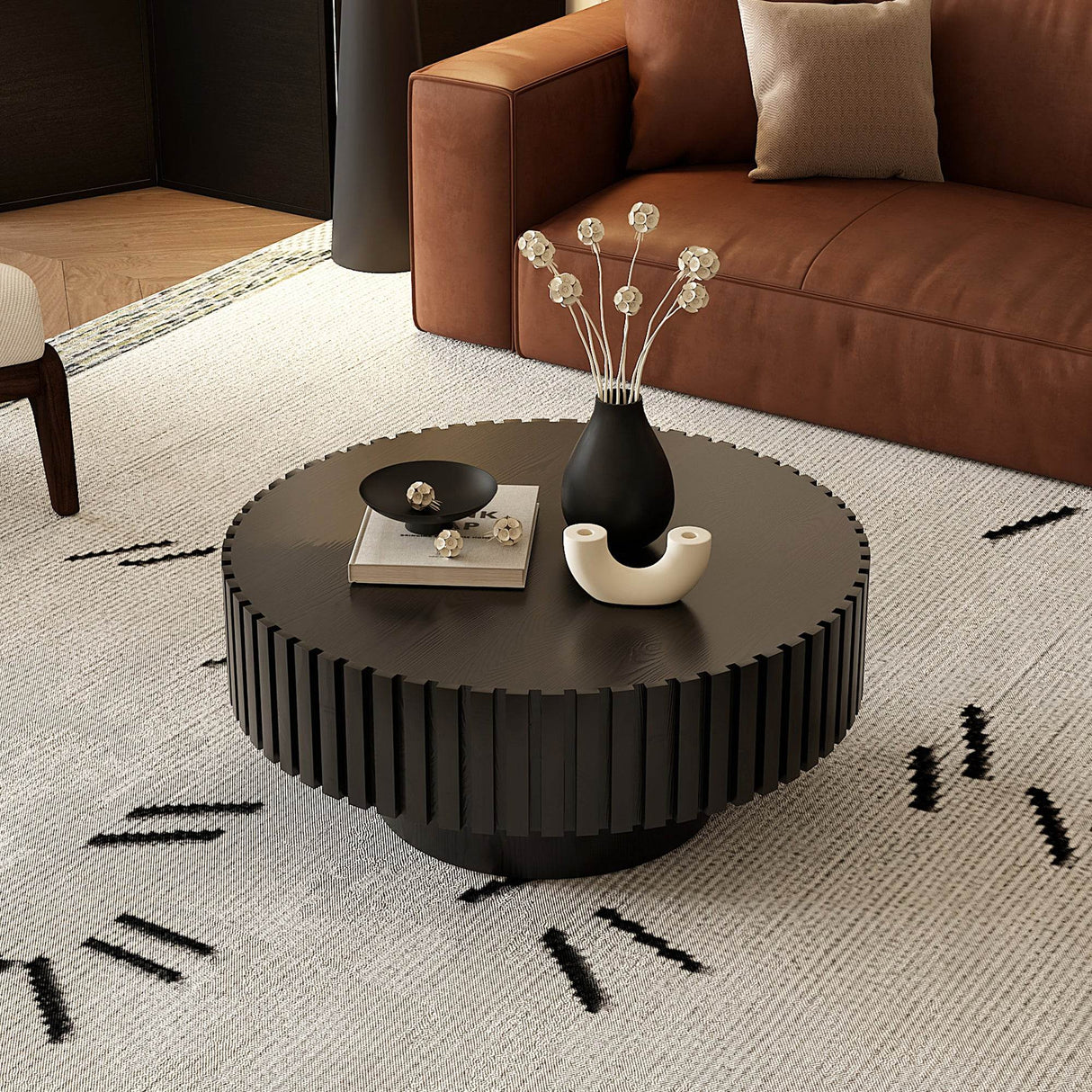 Modern Round Pedestal Coffee Table With Handmade Relief - Sleep Galleria
