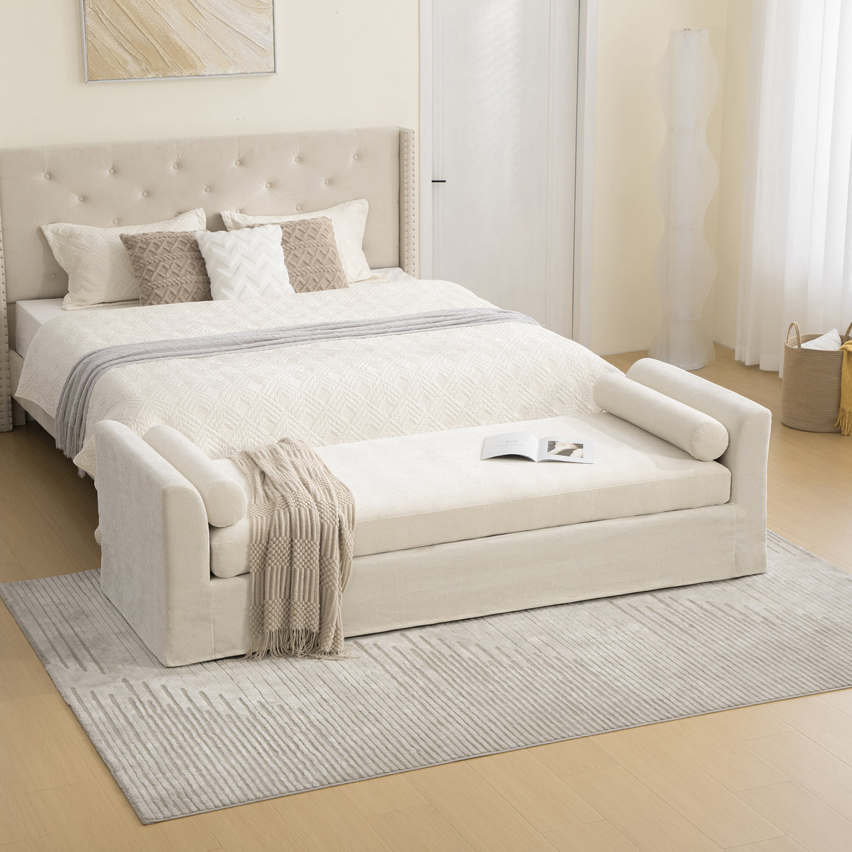 Chenille Upholstered Modern Black Leg Chaise Lounge