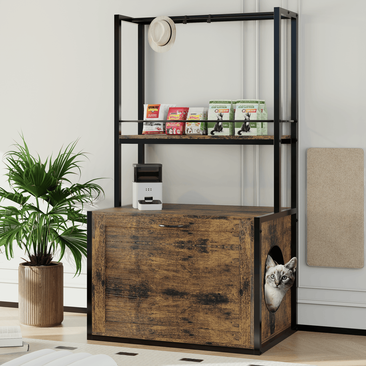 Modern Rustic Brown Hidden Cat Litter Box Enclosure Furniture - Omega Lifestyles