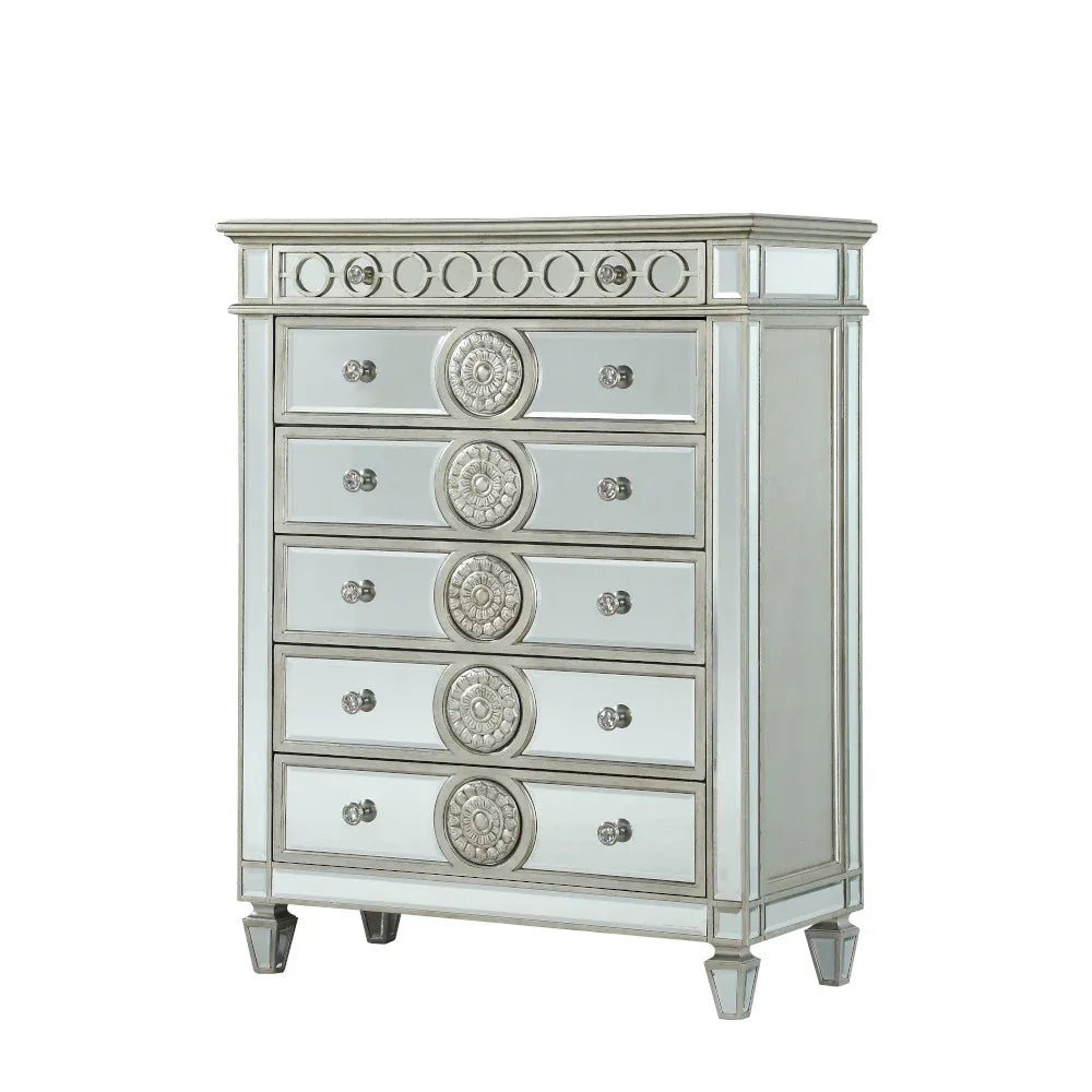 Mirrored Finish Silver Synthetic Wood Chest - Omega Lifestyles