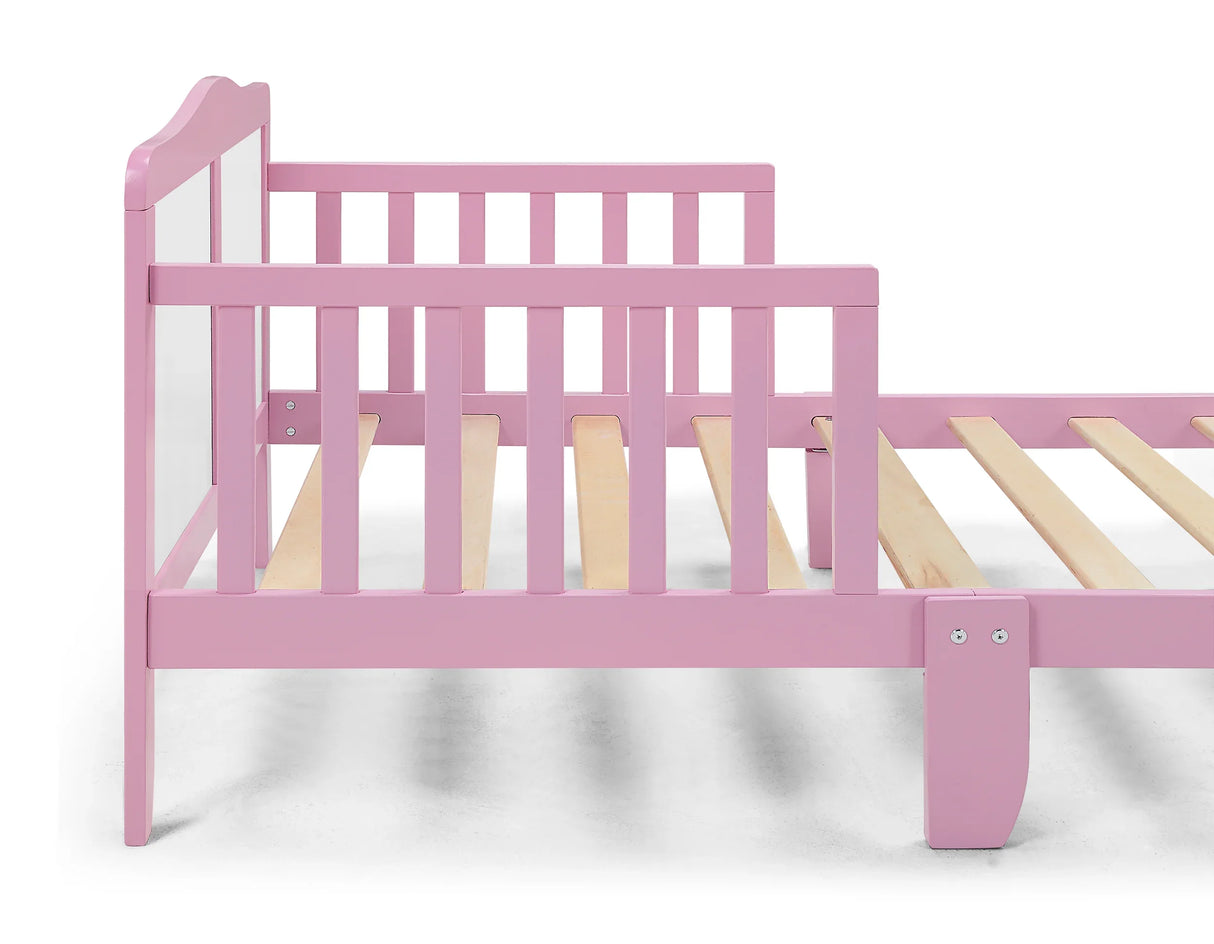 Solid Wood Pink Toddler Bed With Safety Rails - Omega Lifestyles