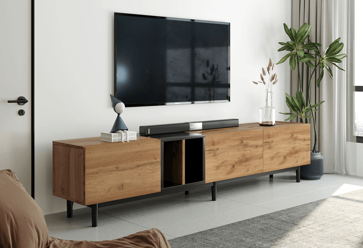 Modern Natural Wood MDF TV Stand Console - Sleep Galleria