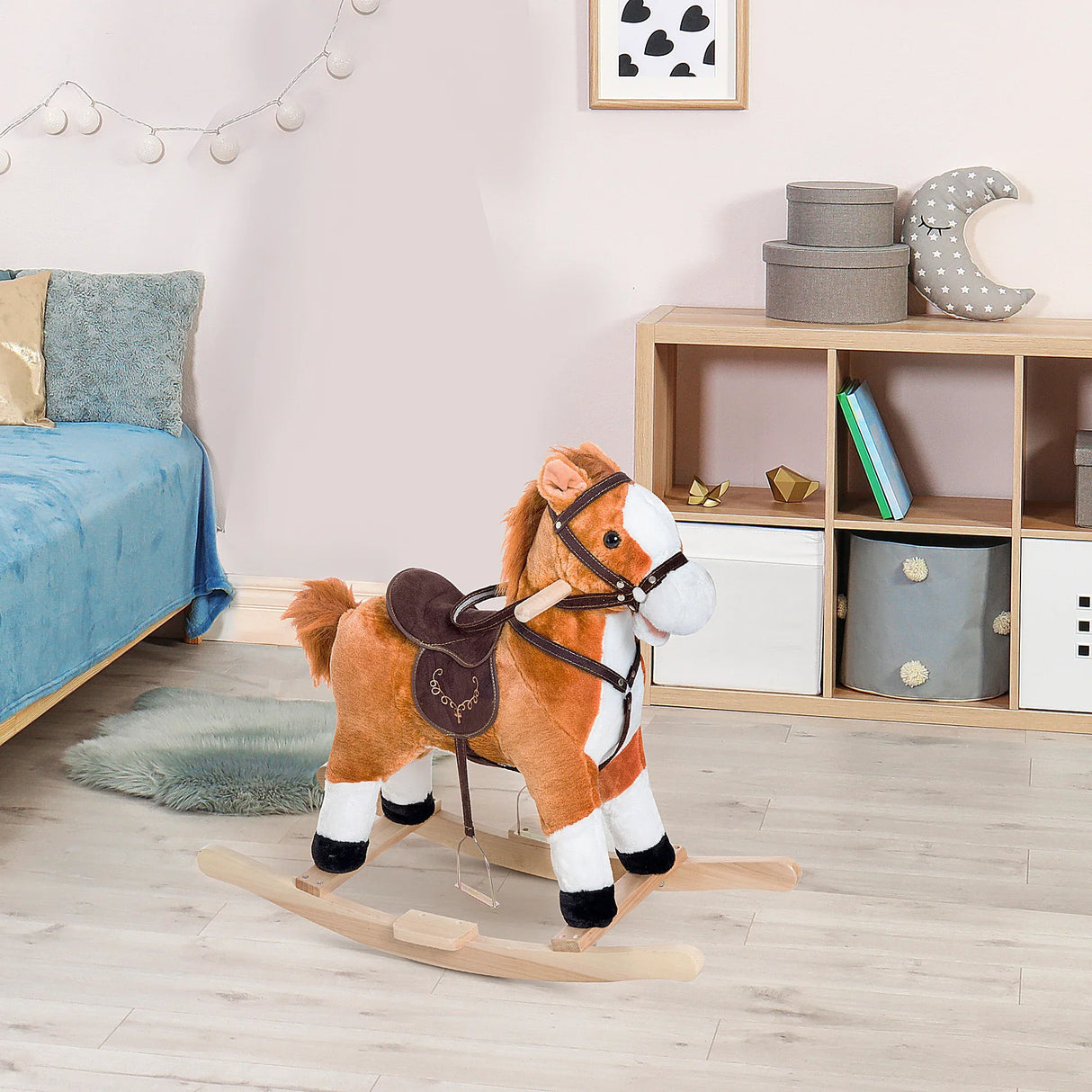Kids Plush Soft Wood Rocking Horse Toy With Sounds - Omega Lifestyles
