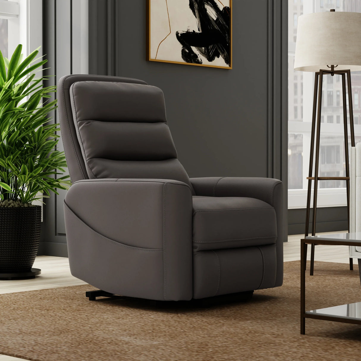 Grey Faux Leather Power Lift Recliner Chair With USB Charging - Omega Lifestyles