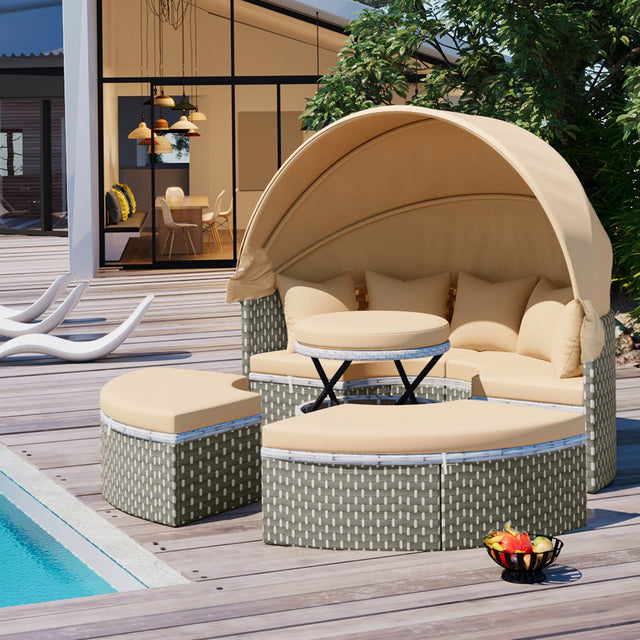 All-Weather PE Rattan Round Outdoor Sectional Sofa Set