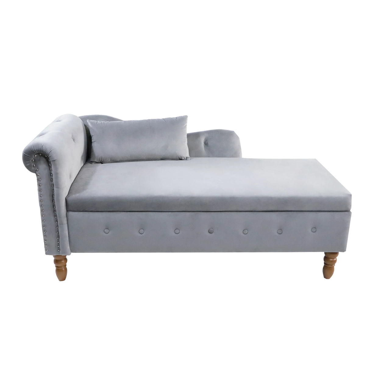 Classic Velvet Storage Chaise Lounge With Pillow - Omega Lifestyles