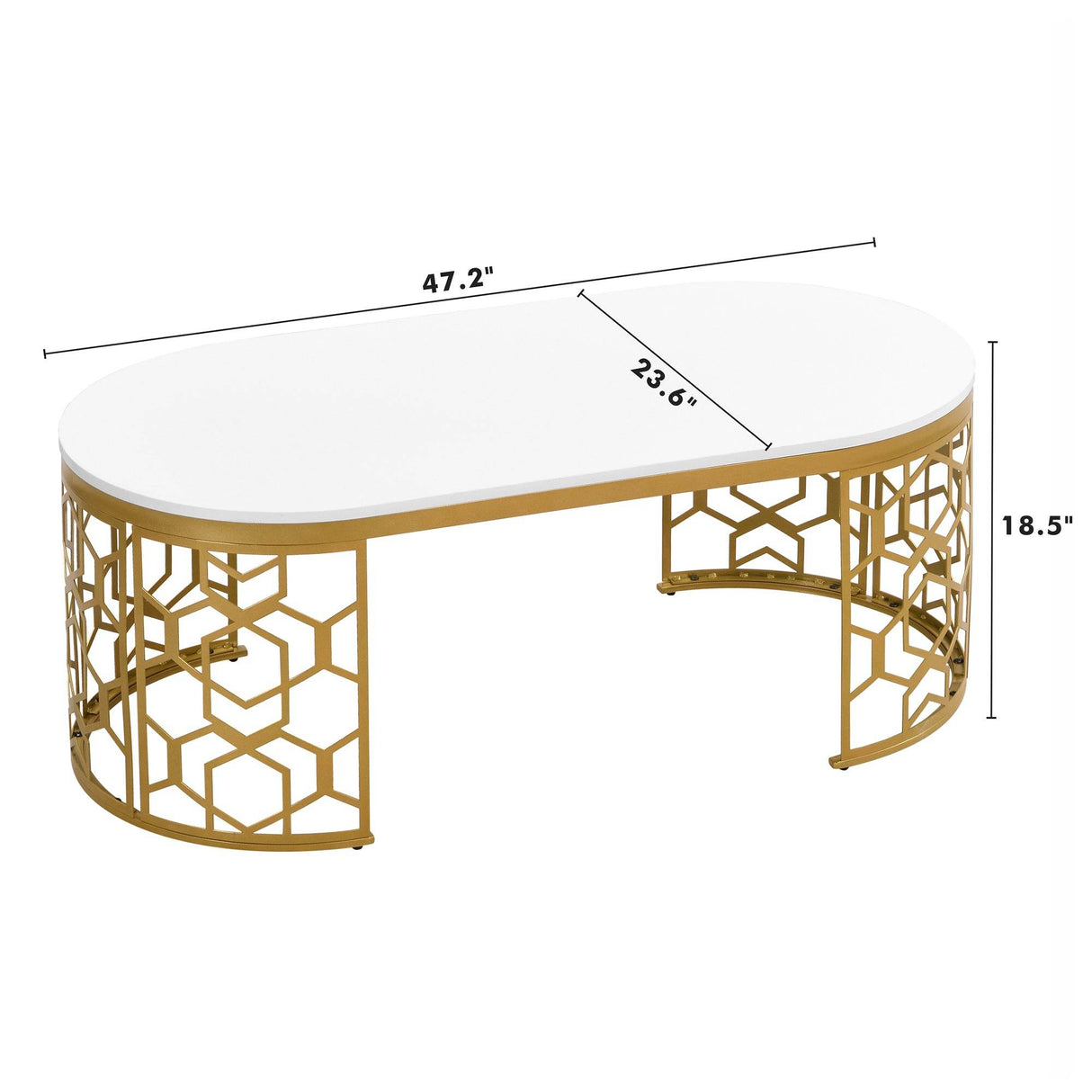 Modern Oval White MDF Gold Metal Coffee Table - Sleep Galleria