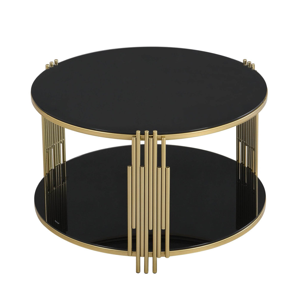 Modern Black Mirror Round Coffee Table With Shelf - Sleep Galleria