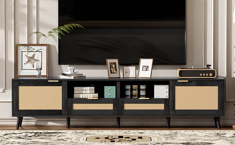 Modern Rattan TV Stand With Storage Cabinet - Sleep Galleria