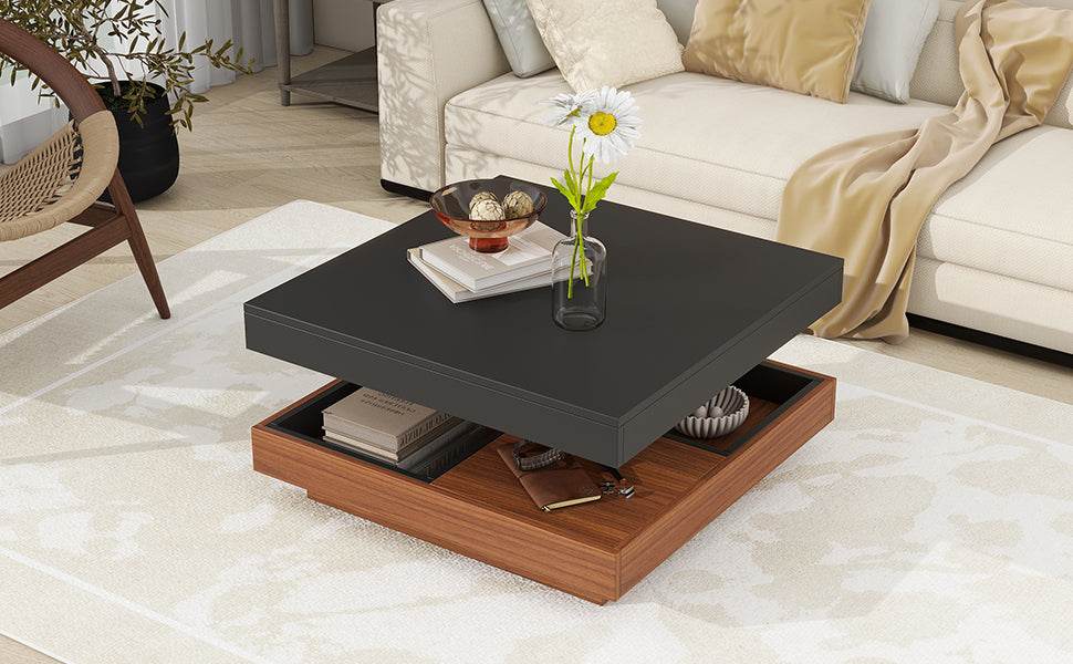 Modern Square 360° Rotating Black Walnut Coffee Table - Sleep Galleria