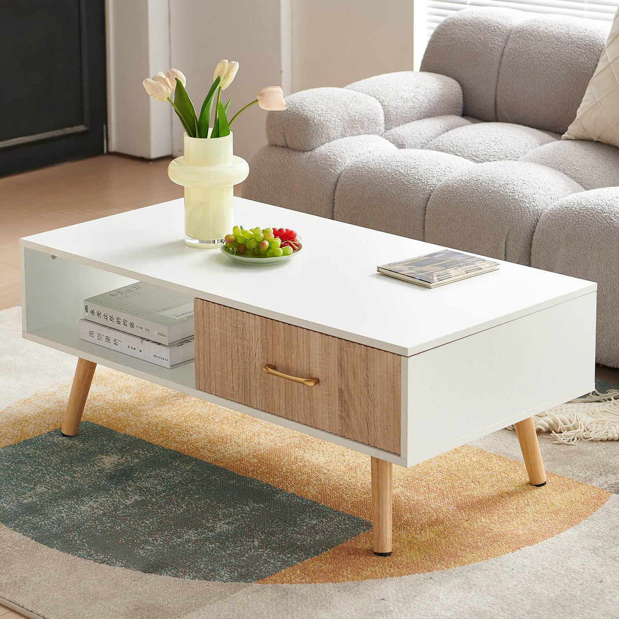 White Solid Wood Sliding Drawer Coffee Table - Sleep Galleria