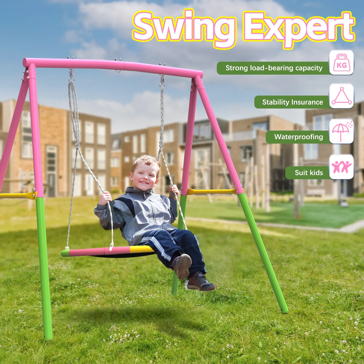 Flying Saucer Steel A-Frame Outdoor Swing Set - Omega Lifestyles