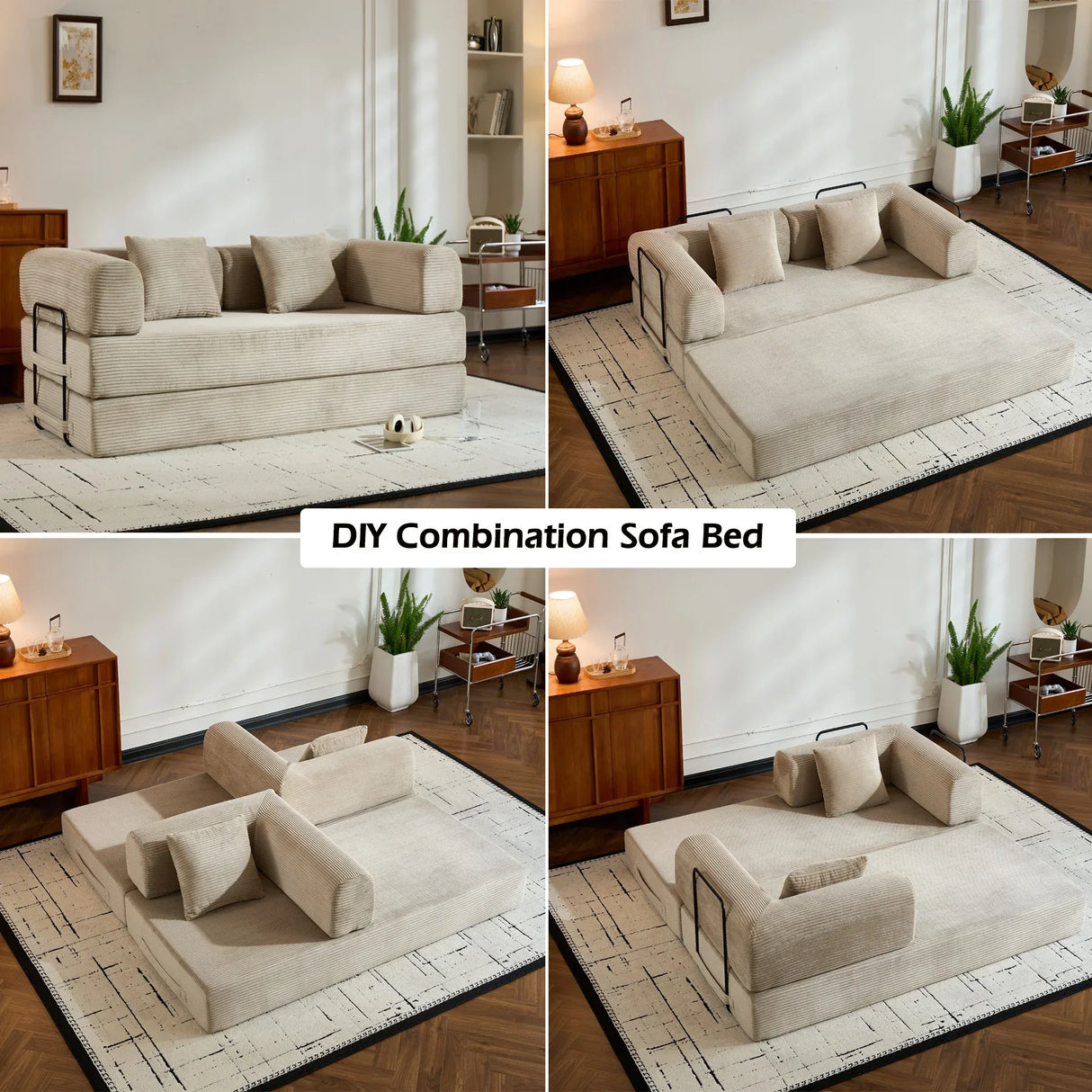 Corduroy Convertible Sleeper Sofa Bed With Foam Cushion - Omega Lifestyles