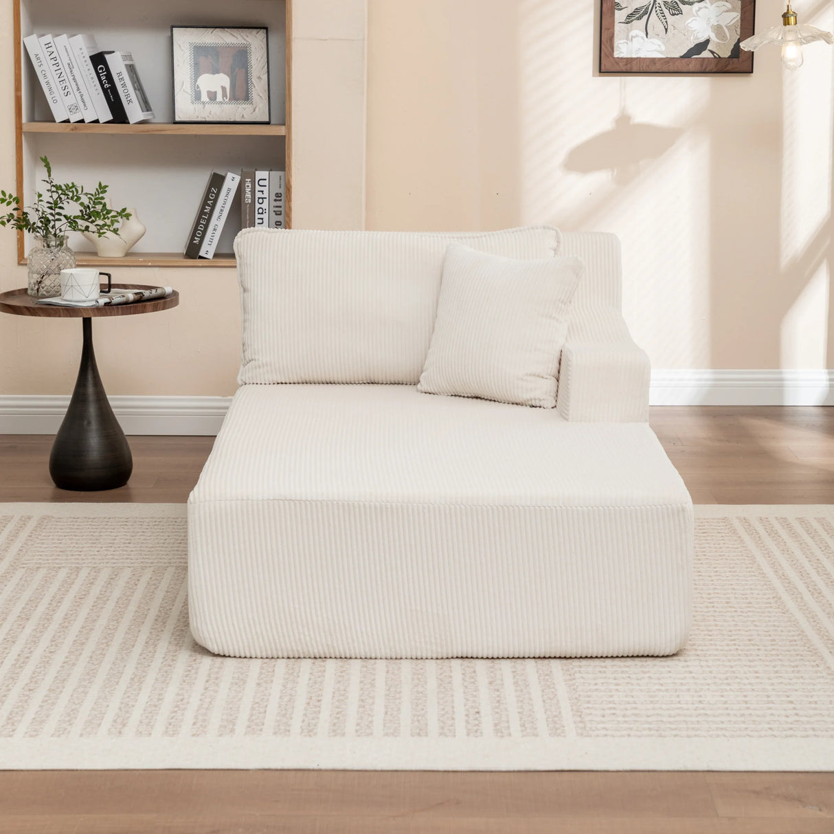 Corduroy Left Armrest Foam Filled Chaise Lounge Chair - Omega Lifestyles