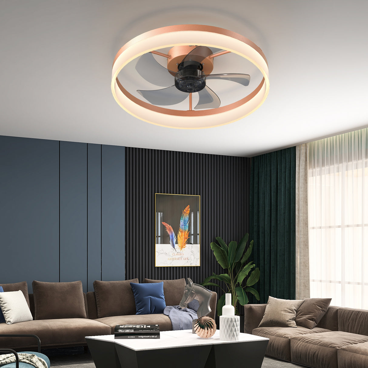 Modern Rose Gold Ceiling Fan With Dimmable LED Light