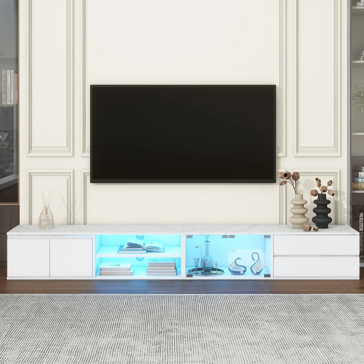 Modern App-Controlled LED Light White Marble TV Stand - Omega Lifestyles