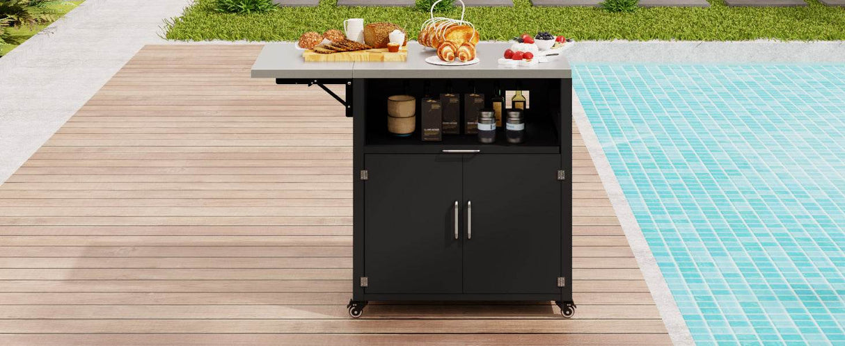 Versatile Matte Black Iron Stainless Steel Outdoor Cabinet - Omega Lifestyles