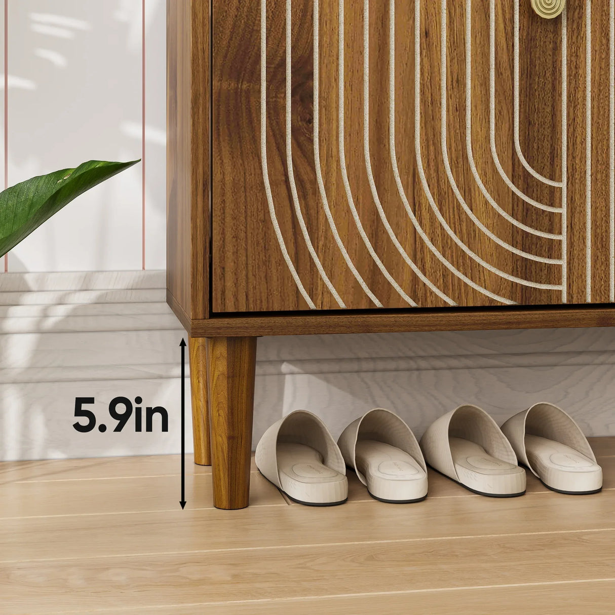 Modern Minimalist Brown Shoe Storage Cabinet With Flip Doors - Omega Lifestyles
