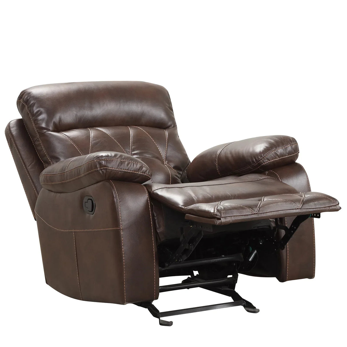 Transitional Brown Leatherette Manual Chair With Pillow Arms - Omega Lifestyles