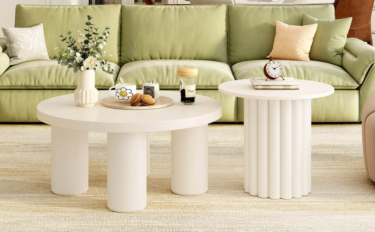 Set Of 2 Modern Roman Column MDF Coffee Tables - Sleep Galleria