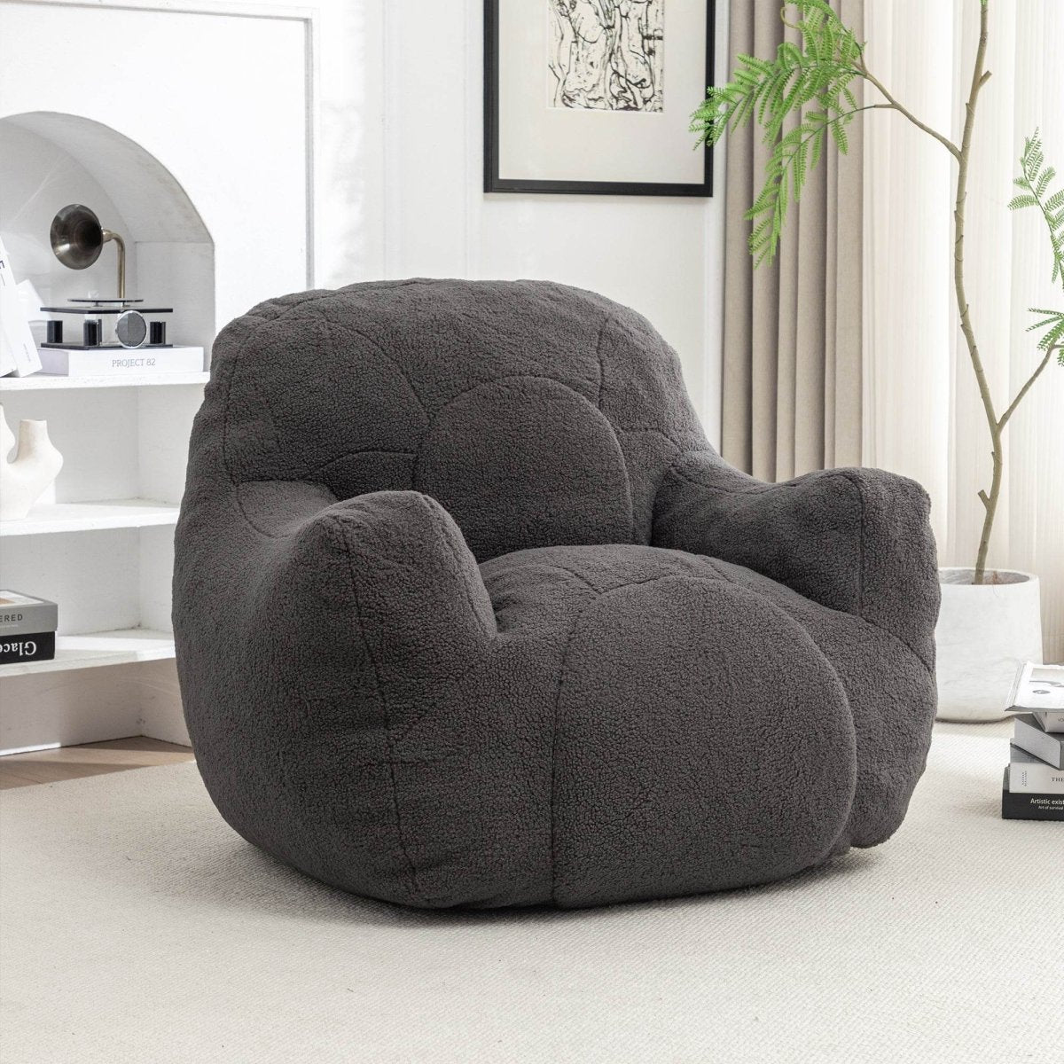 Dark Gray Teddy Foam Bean Bag Chair - Sleep Galleria