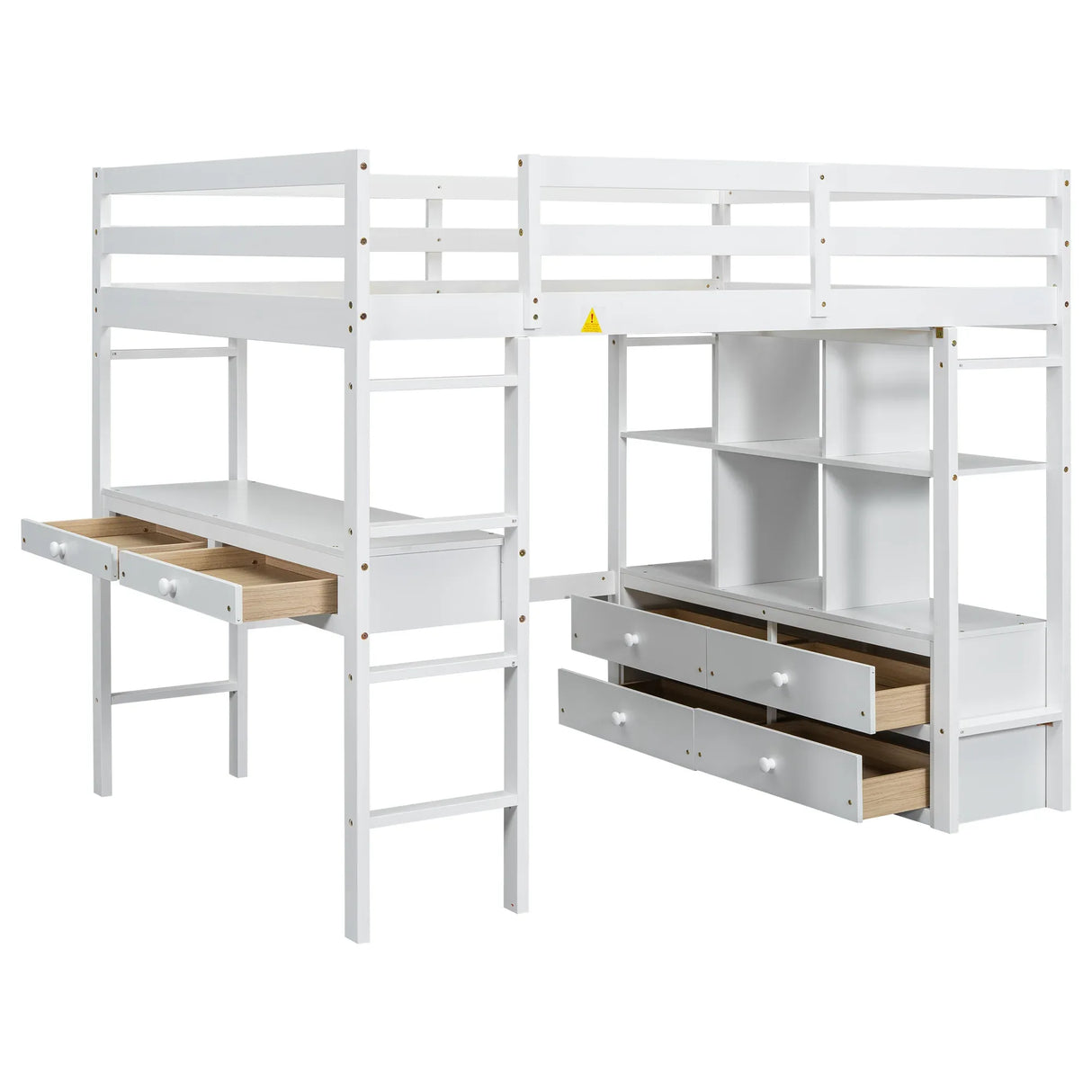 Full White Pine Full Loft Bed With Built-In Desk - Omega Lifestyles