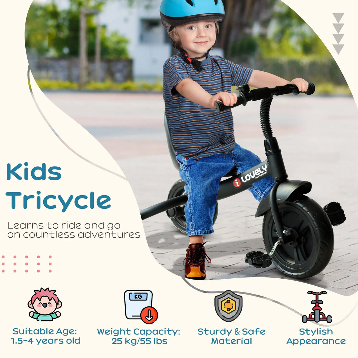 3-Wheel Ergonomic Steel Frame Ride-On Toddler Tricycle - Omega Lifestyles