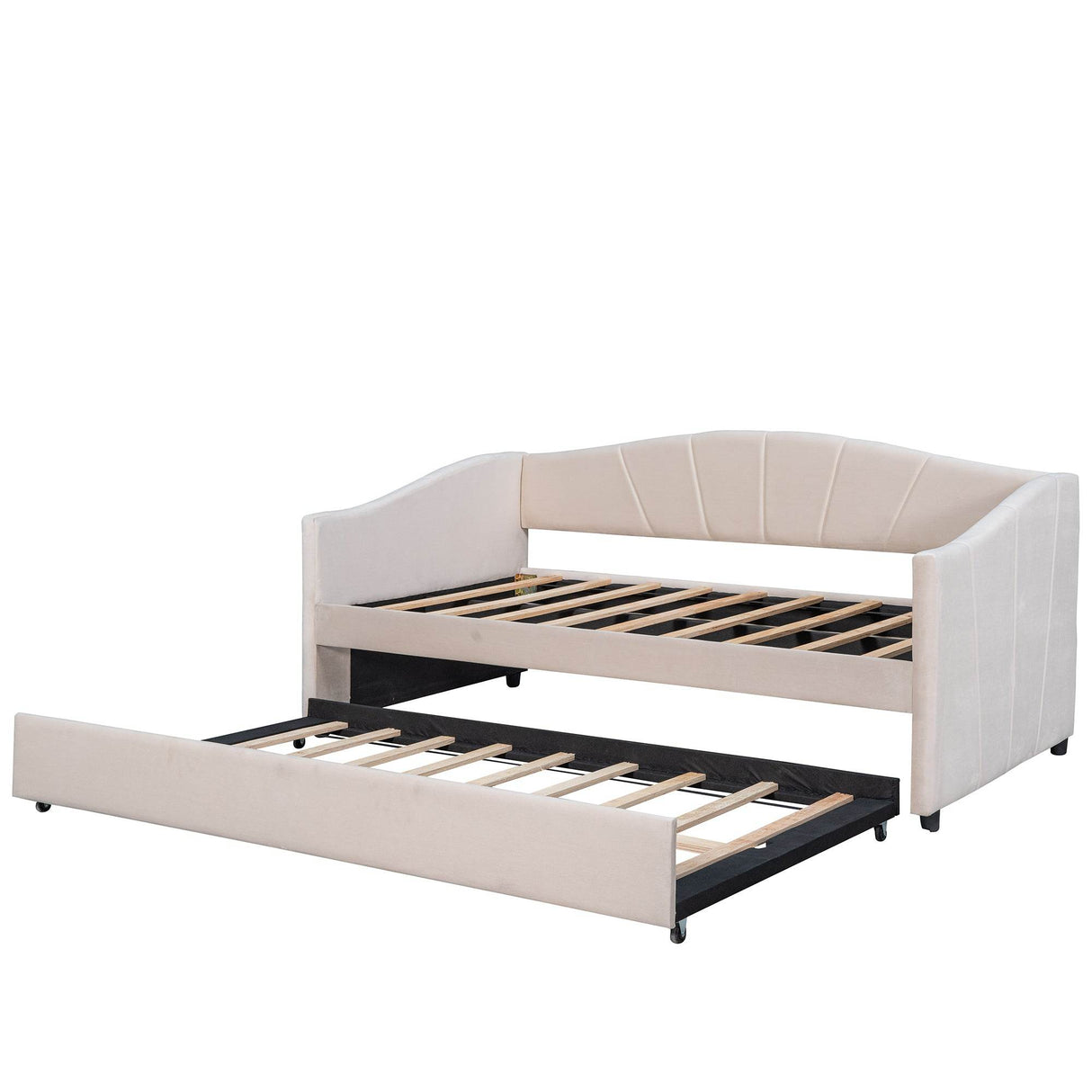 Upholstered Twin Daybed With Trundle And Wood Slats - Omega Lifestyles