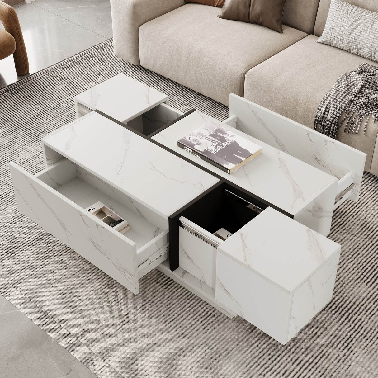 Modern White MDF Sliding Top Coffee Table With Storage - Sleep Galleria