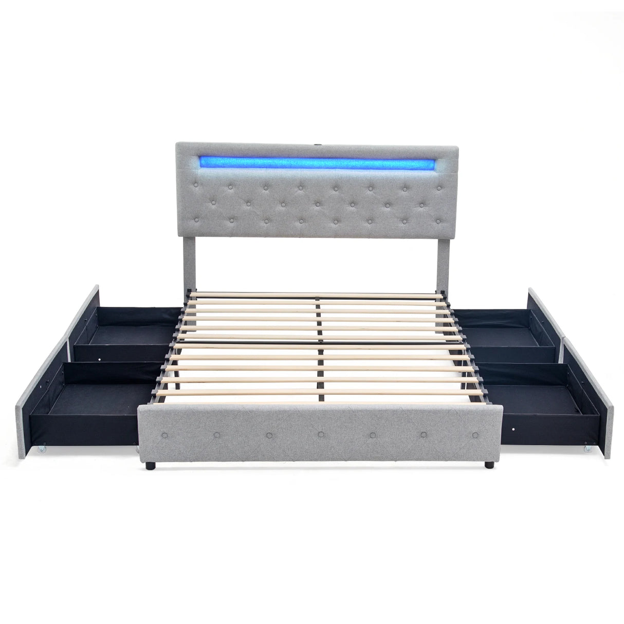 Queen LED Storage Bed Frame With Adjustable Headboard