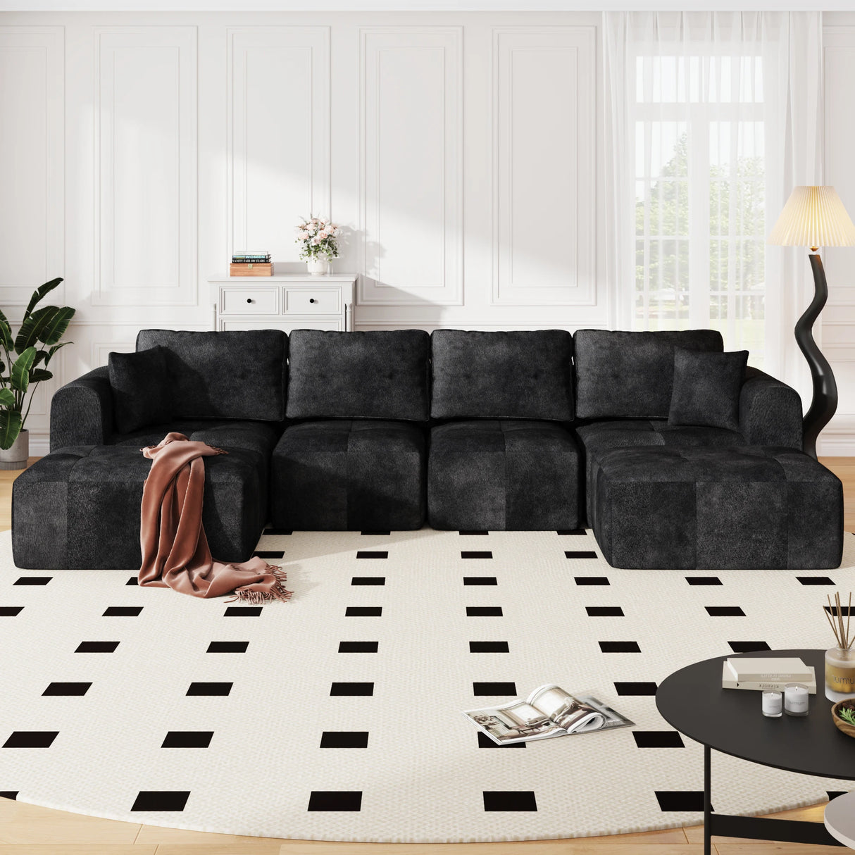Modular L-Shaped U-Shaped Convertible Ottoman Sectional Sofa