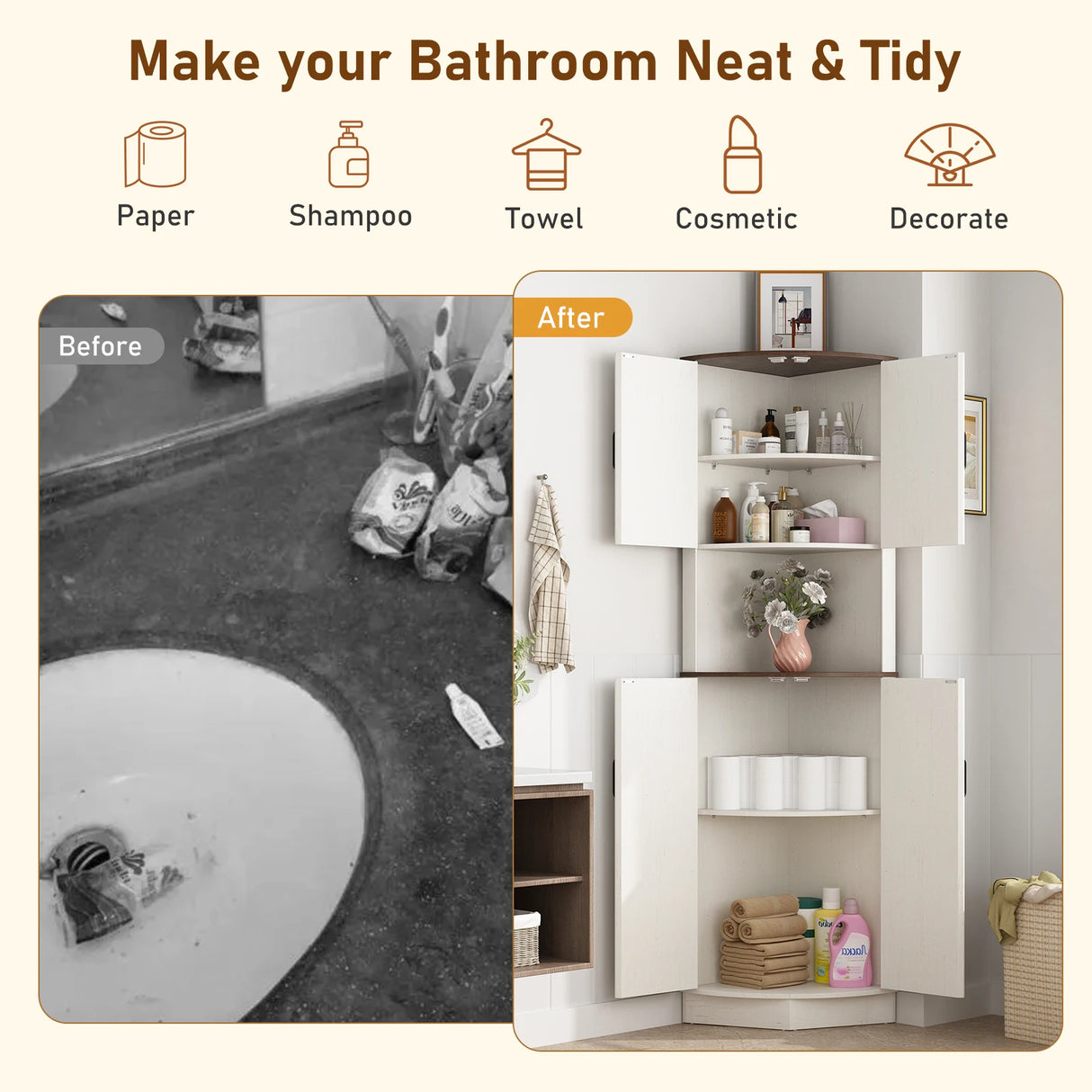 67.5-Inch Farmhouse Corner Cabinet With Adjustable Shelves