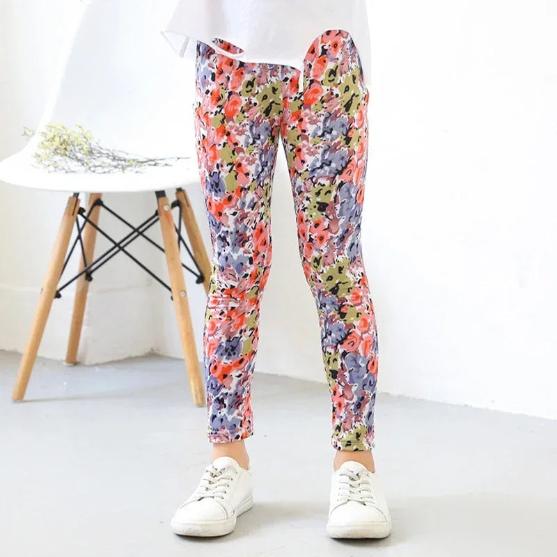 Girls Printed Cotton Polyester Stretch Leggings - Omega Lifestyles