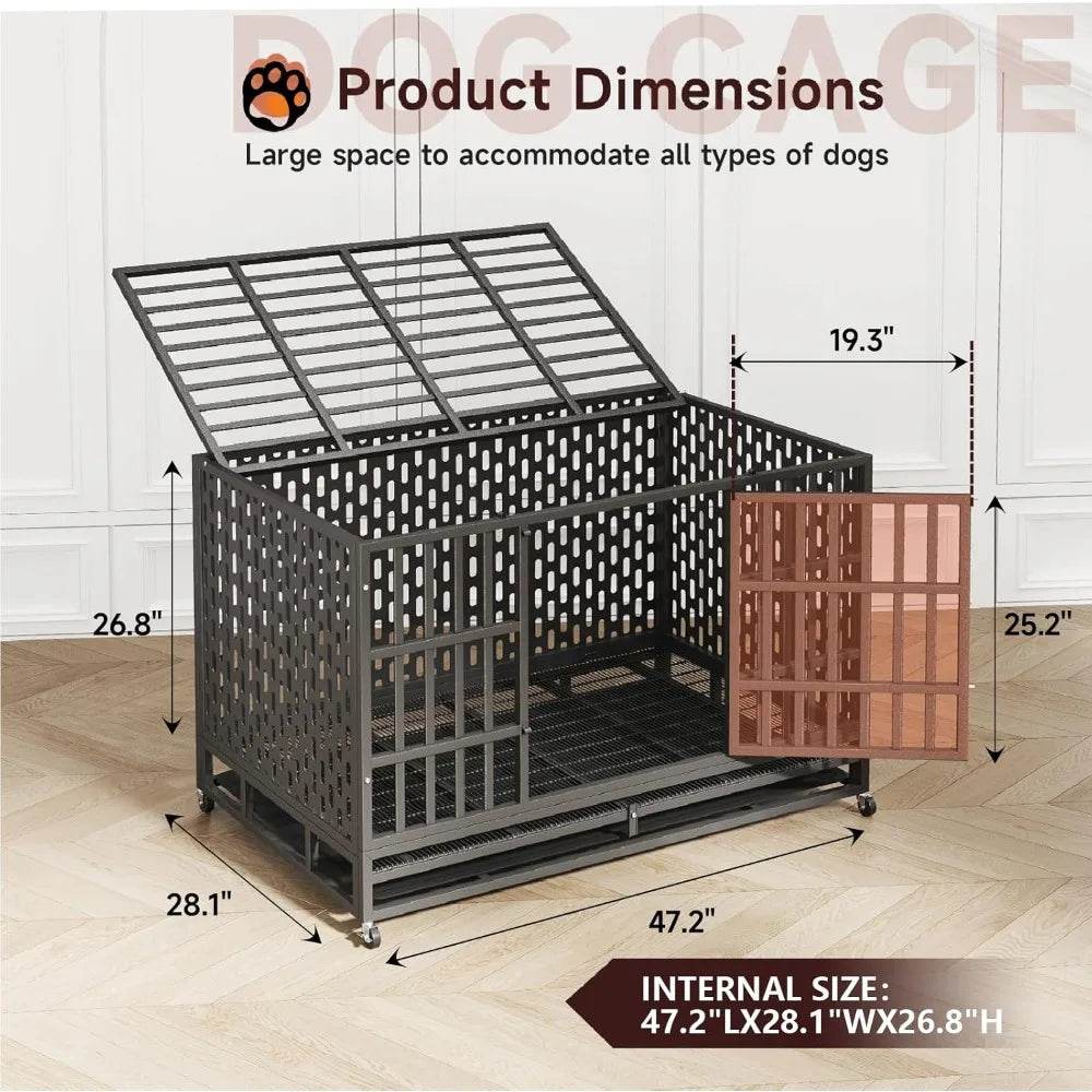Heavy Duty 48-Inch Alloy Steel Dog Crate With Wheels - Sleep Galleria