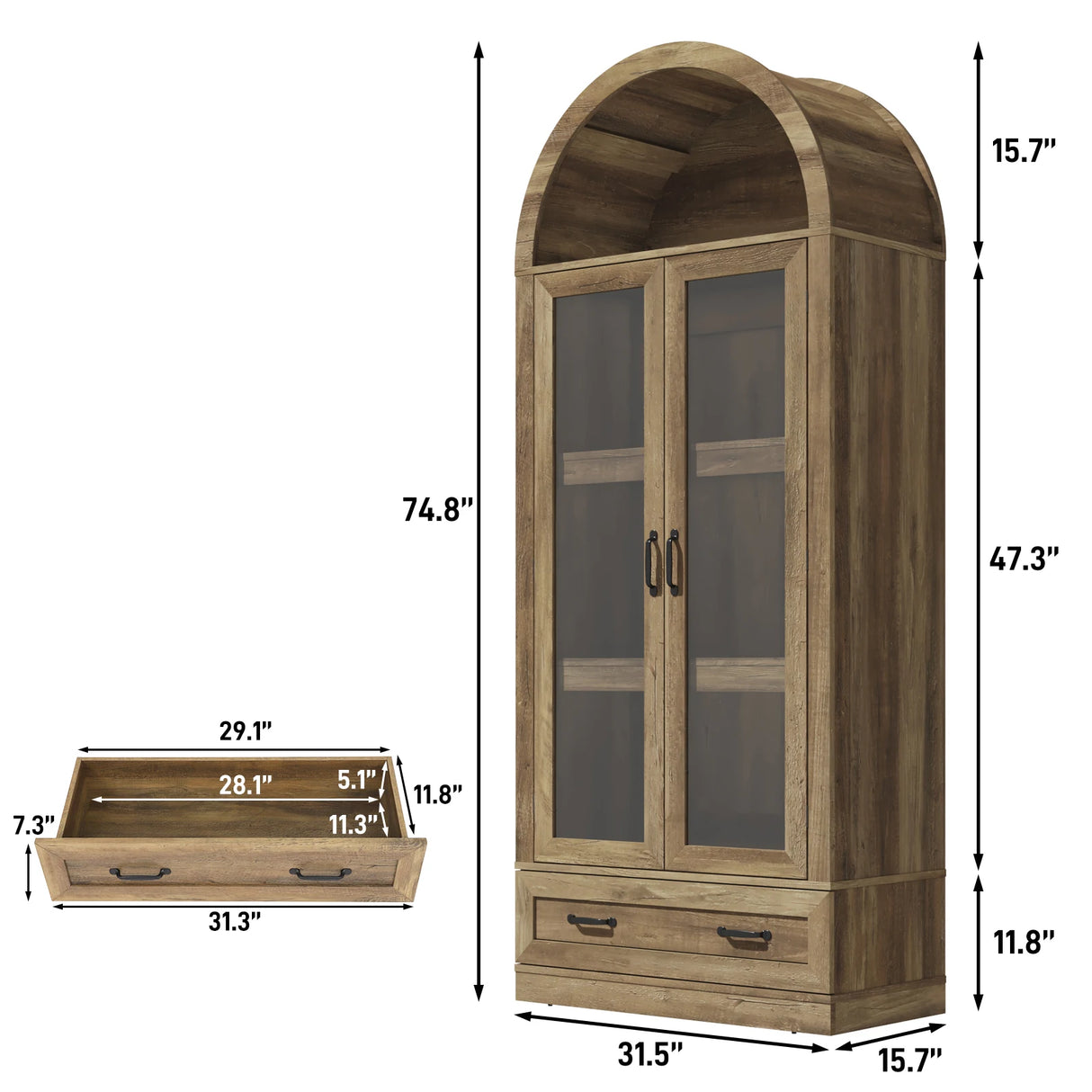 75-Inch Arched Farmhouse Wood Kitchen Pantry Cabinet