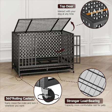 Heavy Duty 48-Inch Alloy Steel Dog Crate With Wheels - Sleep Galleria