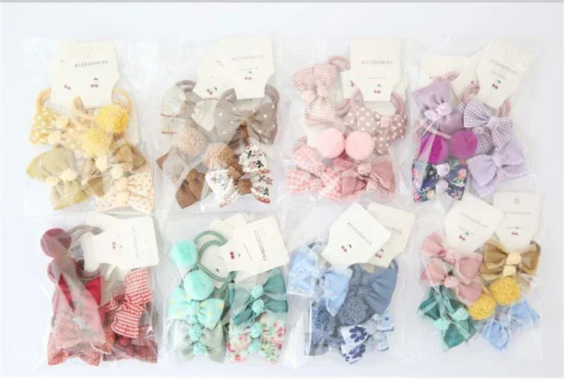 Set Of 10 Floral Bow Elastic Baby Hair Bands - Omega Lifestyles
