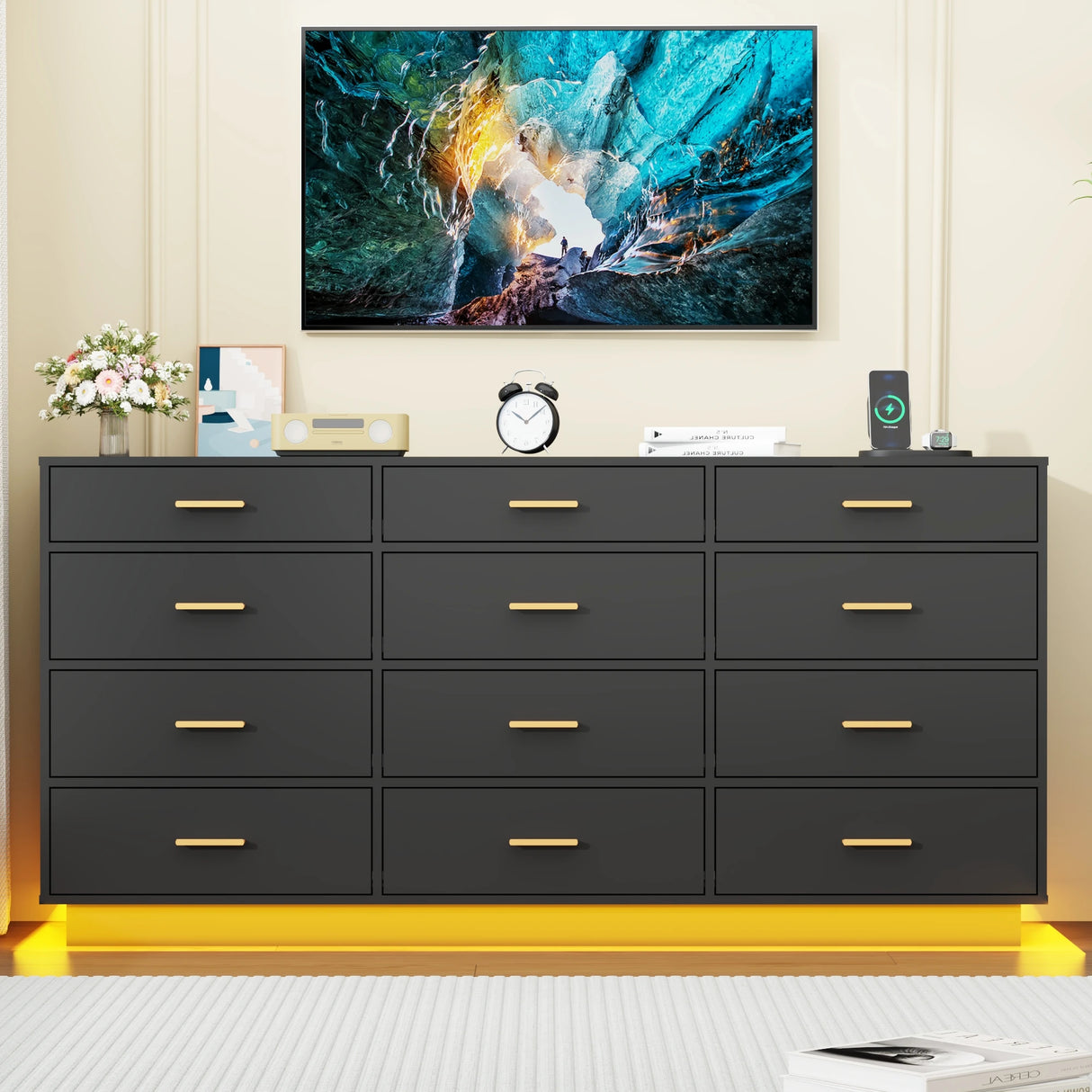 Modern 12-Drawer Dresser With Built-In Charging Station