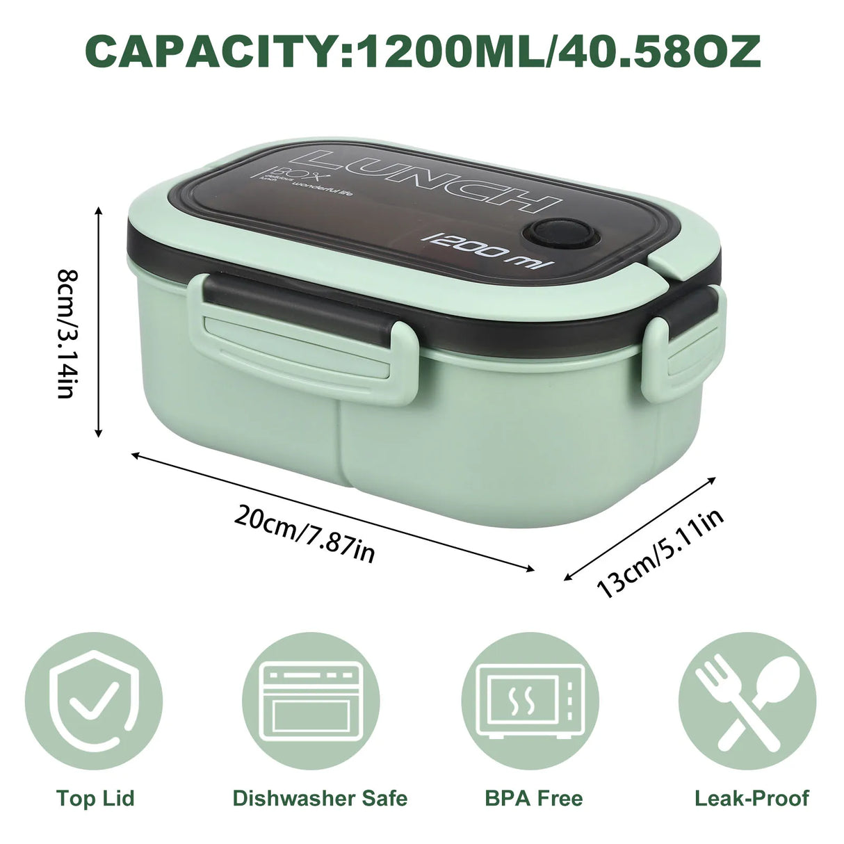 Stackable Leak-Proof 1200ML Bento Lunch Box With Tableware