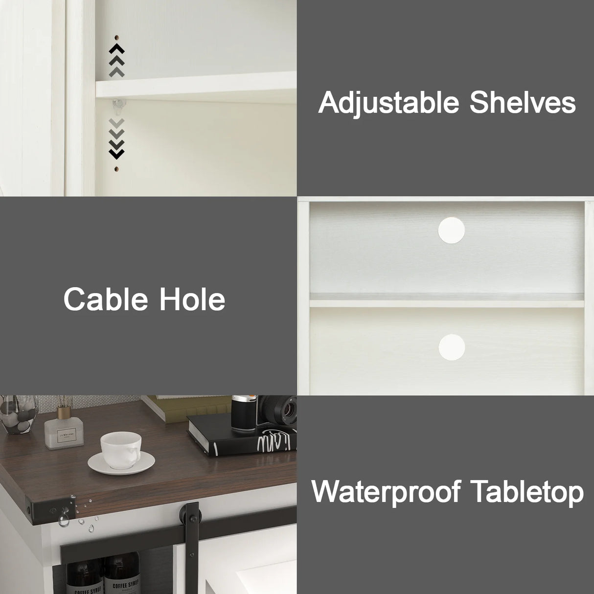 Farmhouse Wooden Sliding Barn Door Coffee Bar Cabinet