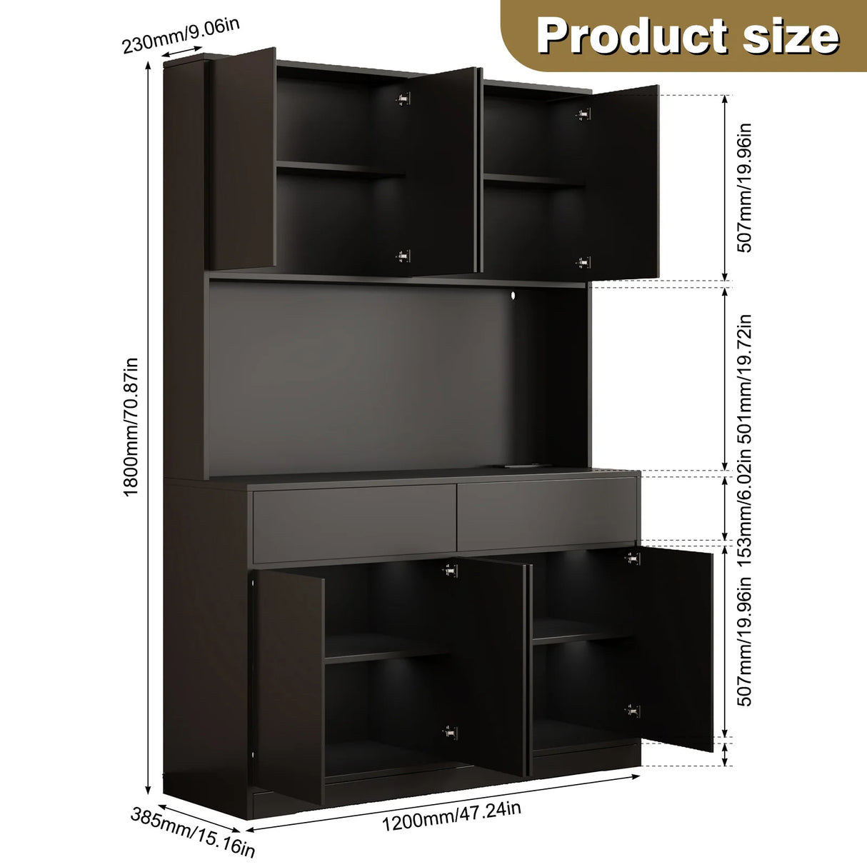 American Country Antique Wood Pantry Cabinet With LED Lights