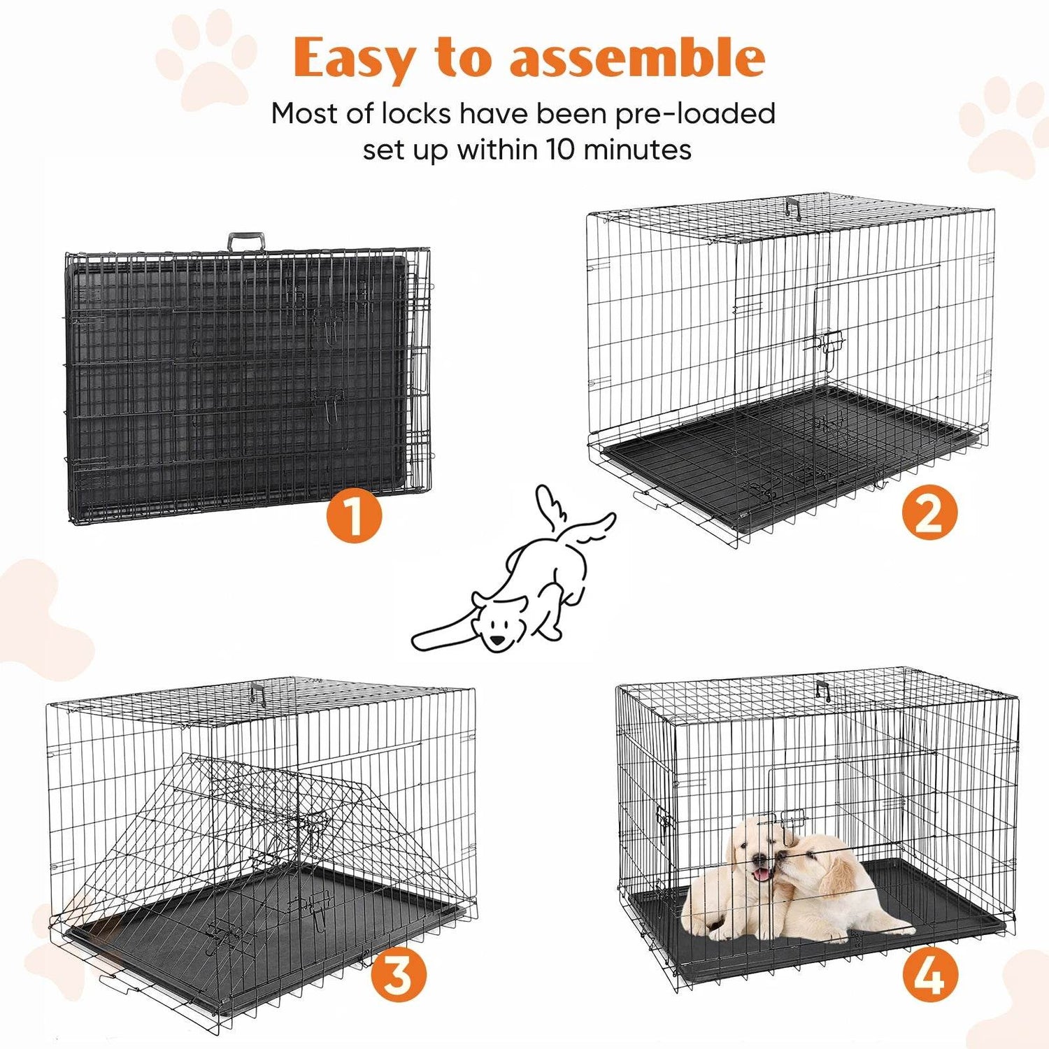 Foldable Double Door Metal Wire Dog Crate With Leak-Proof Tray - Sleep Galleria