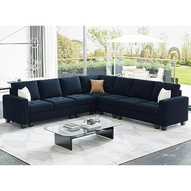 Modern Velvet L-Shaped Sectional Sofa With Chaise - Omega Lifestyles