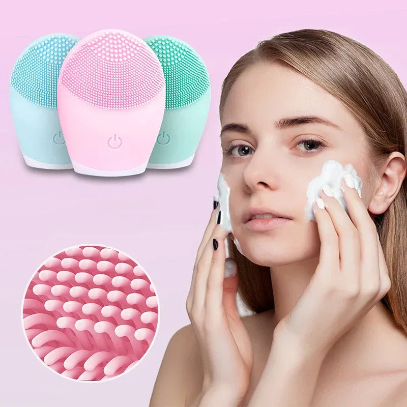 Silicone Electric Facial Cleanser Ultrasonic Massager Brush - Omega Lifestyles