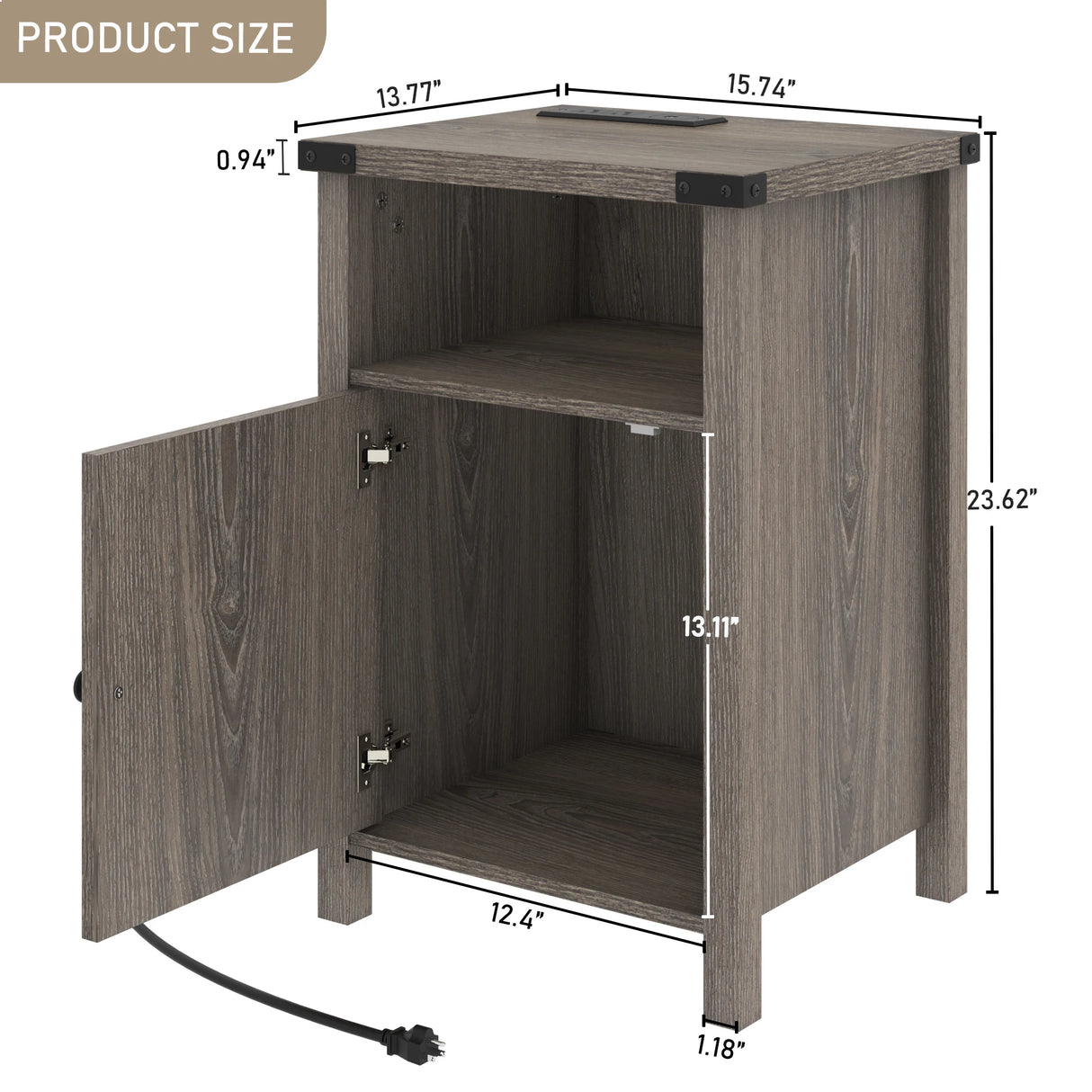 Farmhouse LED Nightstand Set of 2 With Charging Station